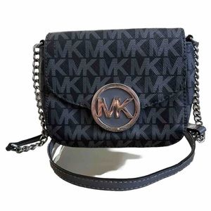 Michael Kors Fulton Black Gray MK Signature Small Crossbody Bag Handbag Purse